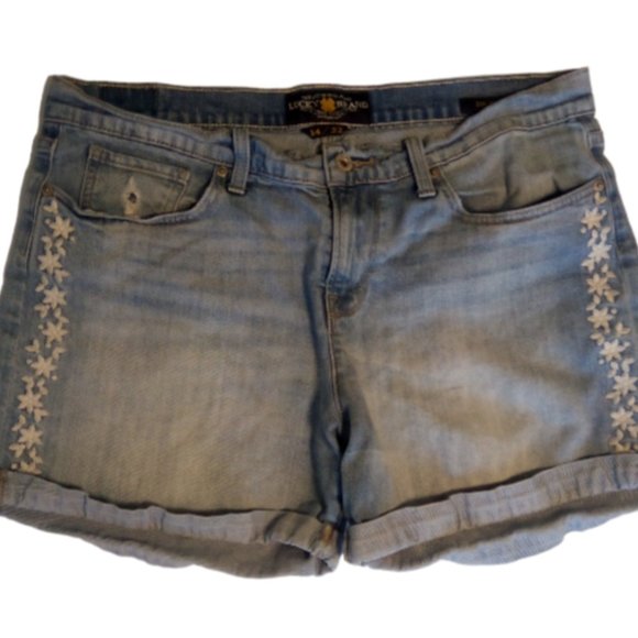 Lucky Brand Pants - Lucky Brand - The Roll Up - Jean Shorts with Embroidered Flowers - Size: 14